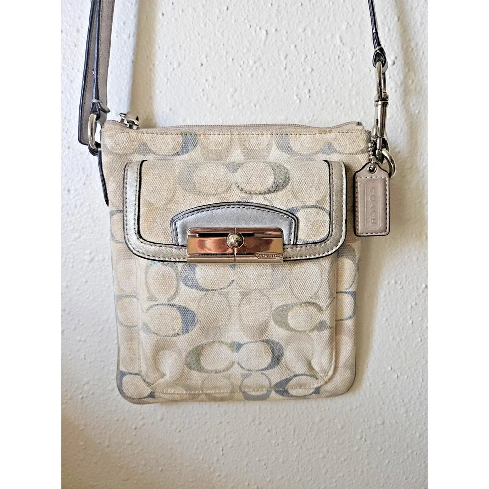 COACH Ashley Pastel Blue with Cream and Tan/Silver Swing Pack w/Sequins